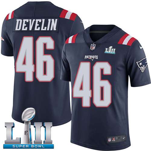 Nike Patriots #46 James Develin Navy Blue Super Bowl LII Youth Stitched NFL Limited Rush Jersey - Click Image to Close